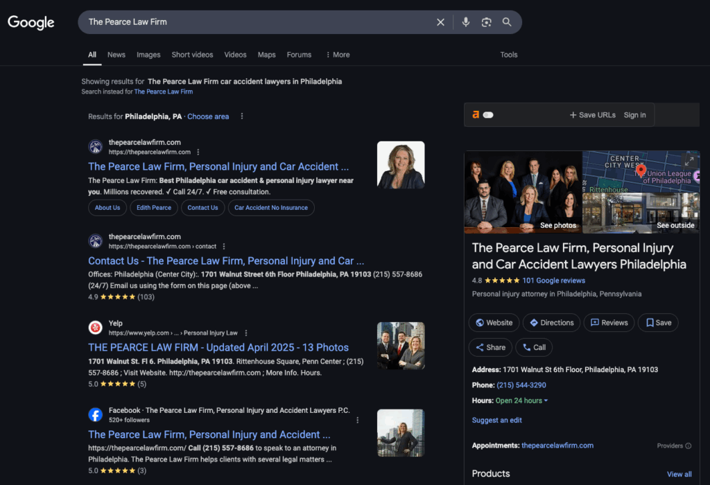SERP for The Pearce Law Firm