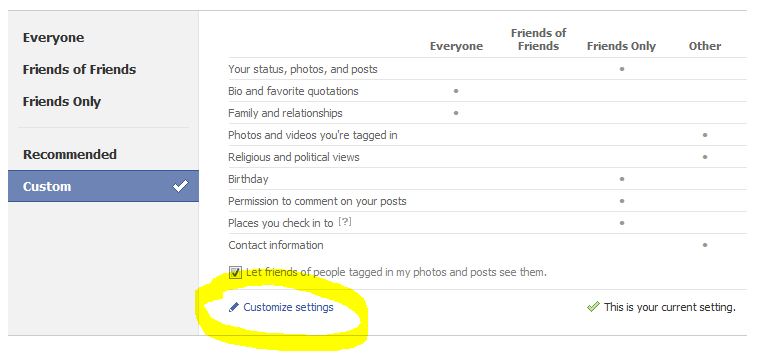 customize settings