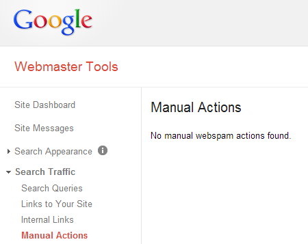 Webmaster Tools   Manual Actions