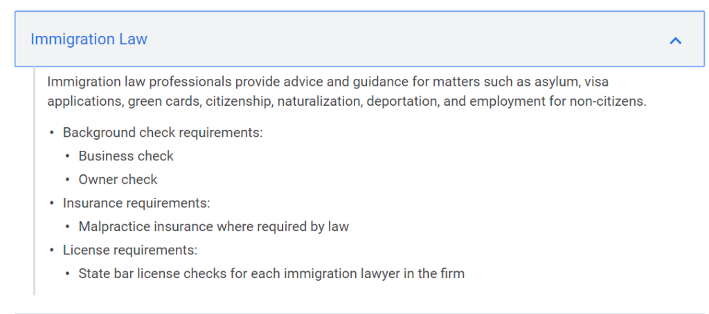 Google Local Services Ads Eligibility for Immigration Law